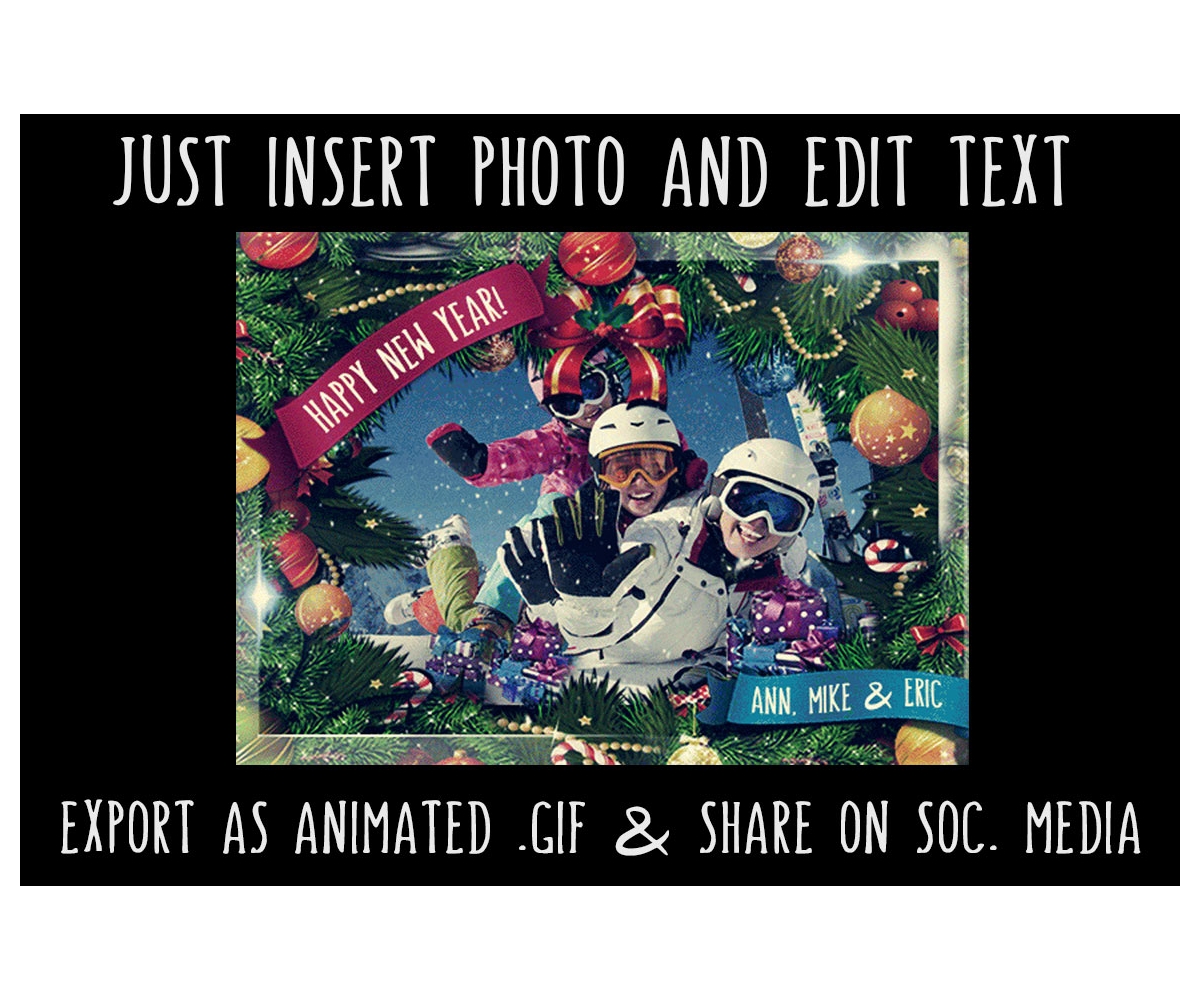 Animated Christmas Card Template GIF - editable Greeting eCard with falling snow. Merry