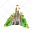 Story vector, castle vector, tower, bush, bushes, color illustration