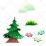 Evergreen vector, tree vector, flower, flowers, bush, cloud vectors