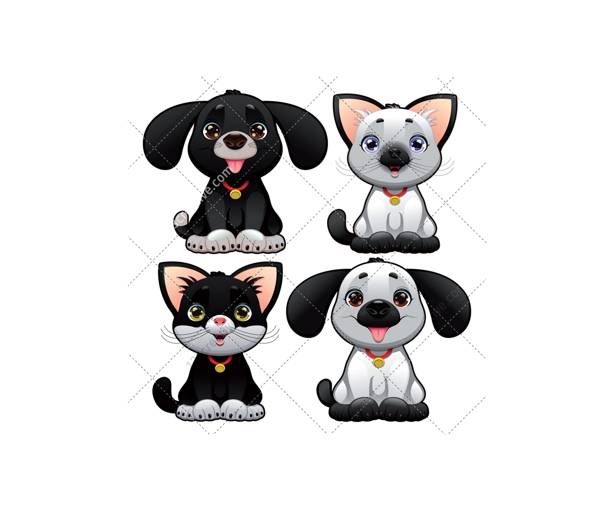 Dog and cat vector pack - animal vectors (dog, doggie, puppy, puppies, cat,  kitten, pet, cartoon)