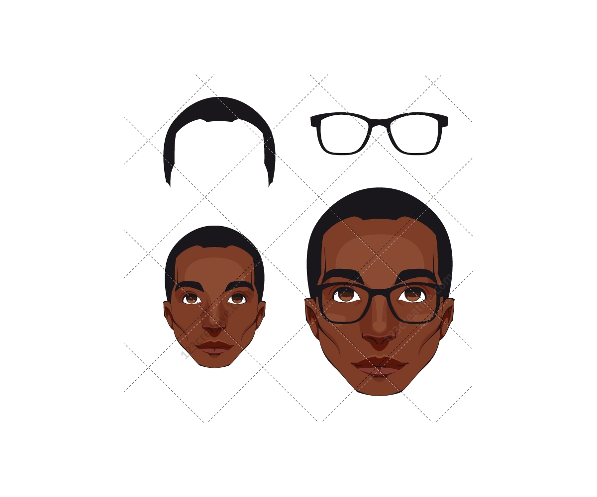 Face vector pack - male (man, avatar, glasses, head, hair, beard