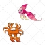 Crab vector, fish vector, cute animal, sea creatures