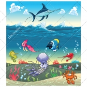 Sea vector pack, color, cartoon illustration, nature, natural, seabed, animals