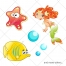 Bubble vector, fish vector, starfish vector, mermaid vector, little mermaid