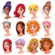 Female head vector, avatar vectors, hair salon vector, girl, woman, royalty free vector pack