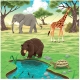 safari illustration, landscape, wild animals, exotic animal, commercial vector buy