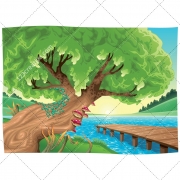Landscape illustration, nature vector, natural, tree vector, lake vector, pier vector