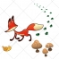 fox vector, animal tracks vector, mushroom vector, animal track, track vector
