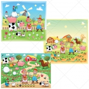 Mega Pack Farm illustrations with farmer and his wife, garden vector, summer landscape, cartoon illustrations, meadow vector