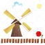 windmill vector, windmill illustration, flower vector, rose vector, sun vector, fence vector, cloud vector