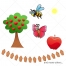 butterfly vector, butterfly illustration, bee vector, apple vector, apple tree vector, wooden fence vector