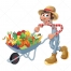 farmer vector, farmer harvest, wheelbarrow vector, fruit vector, cartoon garden vector, cartoon vector
