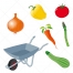 wheelbarrow vector, tomato vector, pepper vector, onion vector, carrot vector, asparagus vector, zucchini vector, garden vectors