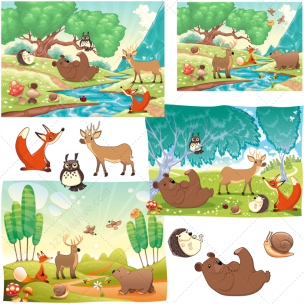 Mega Pack - Forest illustrations with animals