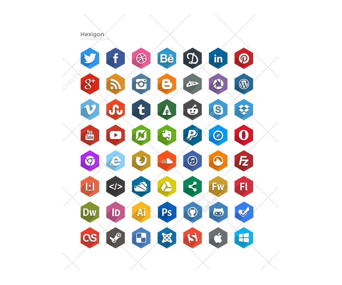 Flat social icons - Long Shadows – buy social media icons, round