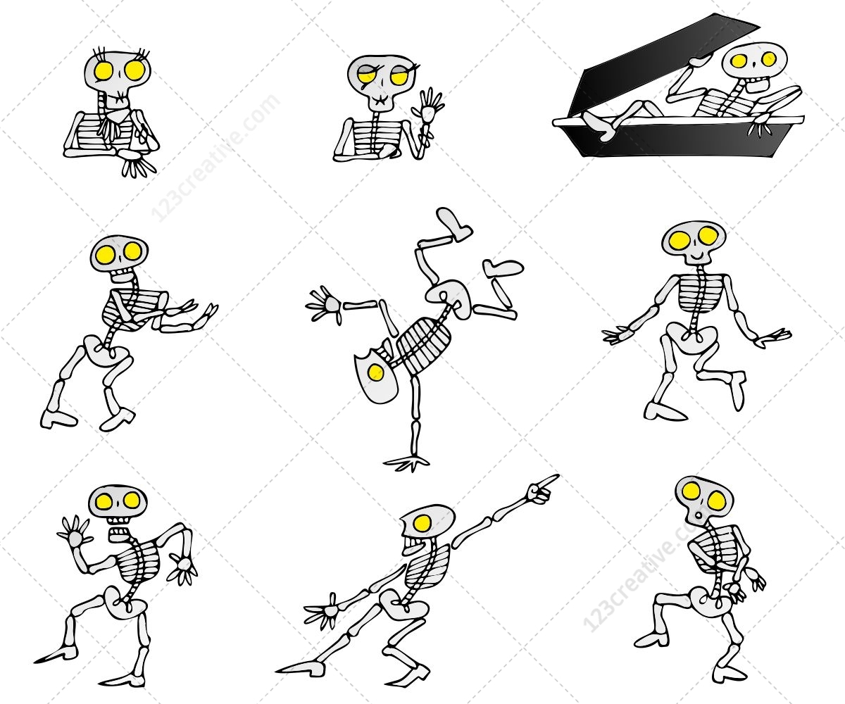 Skeleton Vector Pack Royalty Free Vectors For Halloween Projects