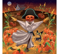 Scarecrow in a field vector illustration
