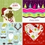 Funny colourful Christmas motives, Santa claus, trees, Christmas dog
