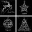 Black and white ornamental christmas elements, reindeer, star, ball, tree