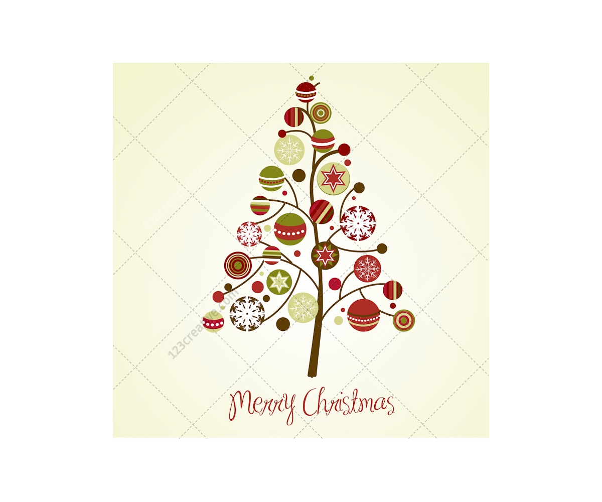 Soft colors vintage Christmas tree with balls vector