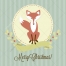 Vintage Merry Christmas card with fox in soft colors