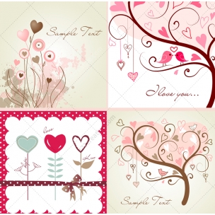 Valentine trees and hearts vectors