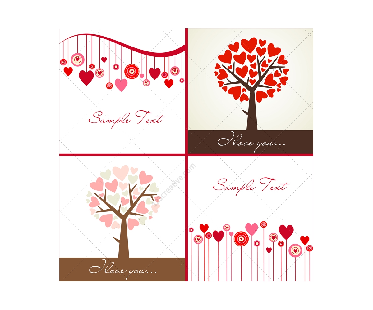 valentine trees and hearts vectors card templates
