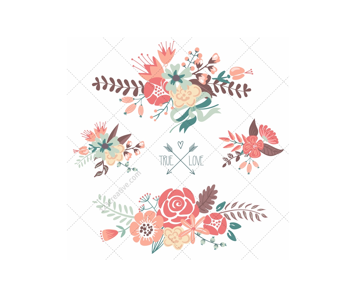 Vintage flowers and Valentine vectors - floral hearts, wreath, spirals