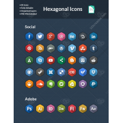 Hexagonal icon set, social media icons