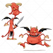 Red creature vectors, cartoon devil vector, monster vector