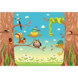 Funny animals on tree vector illustration