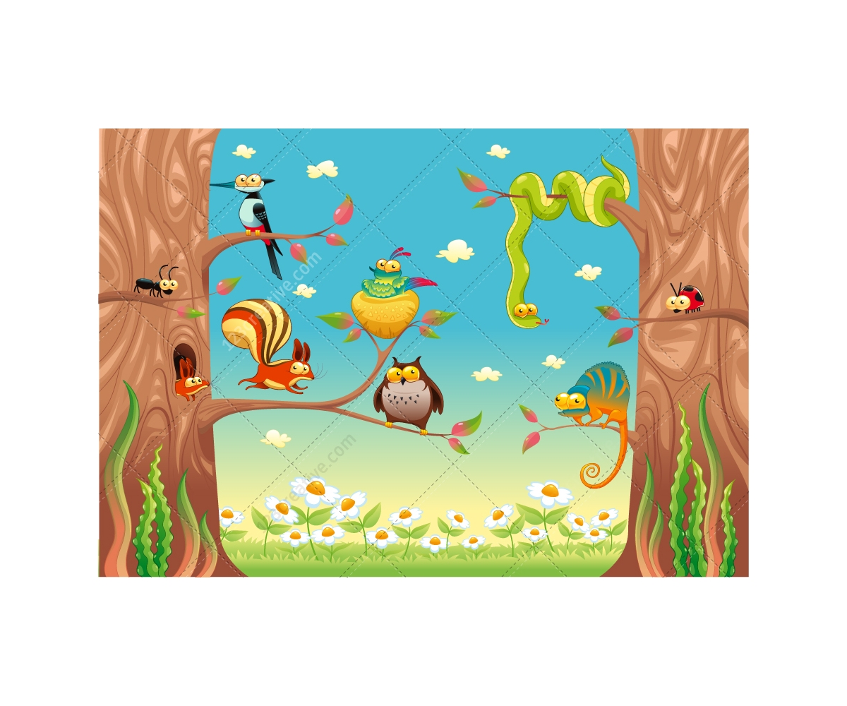 Funny animals on tree vector illustration cute animal