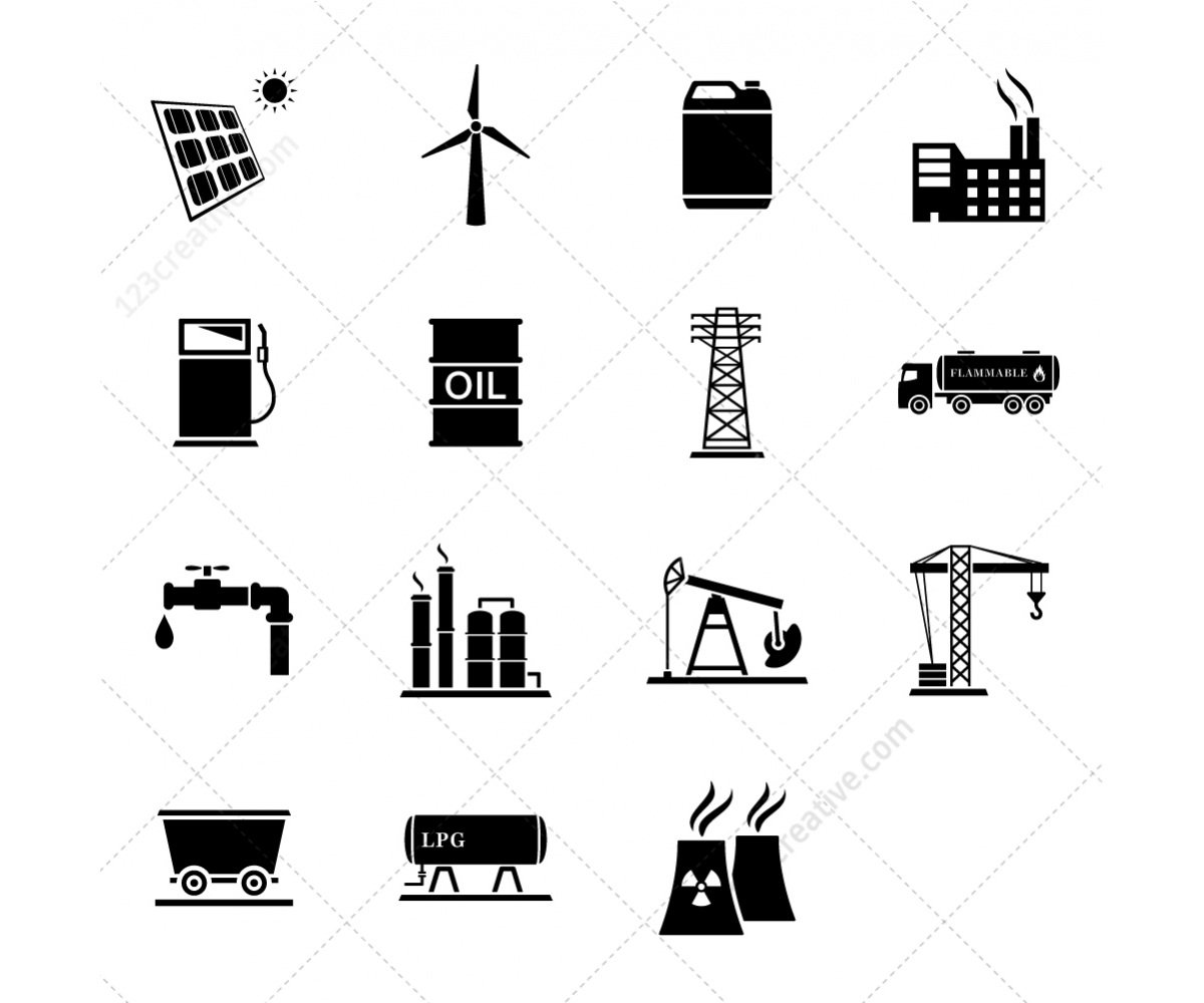 Industry icons - industry signs for industry fields: coal ...