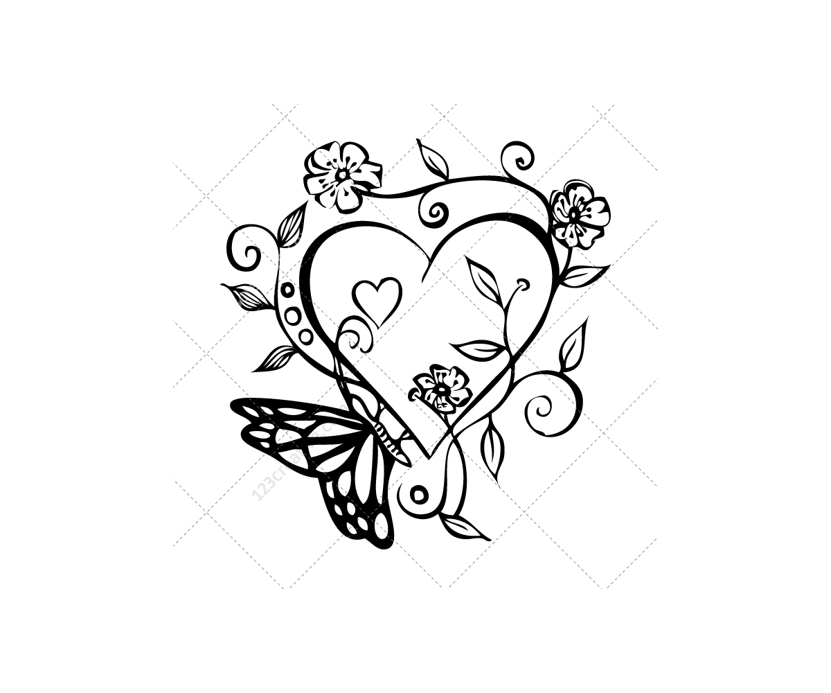 Flower Drawings With Hearts - flowers and butterflies with a heart