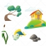 fish vector, house vector, tree vector