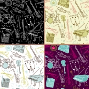 seamless music vector patterns, musical instruments vector patterns