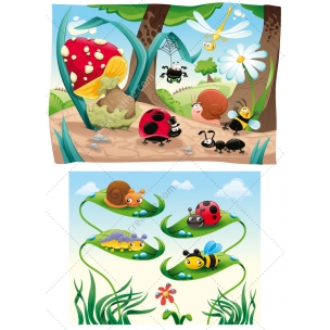 Cute insects family vector illustrations