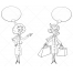 cartoon ladies vector, woman with speech bubble, happy ladies shopping vectors