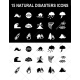 natural disasters icons, natural disaster icon set, environmental icons, earthquake, hurricane, tornado, volcano