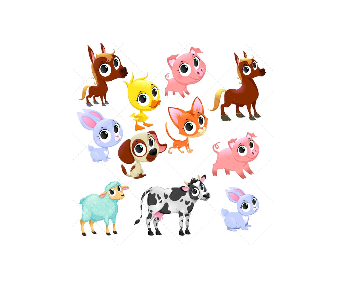 Farm animal vector set - farm baby animals vector. Vector illustration of  farm animals. Cute cartoon farm animals