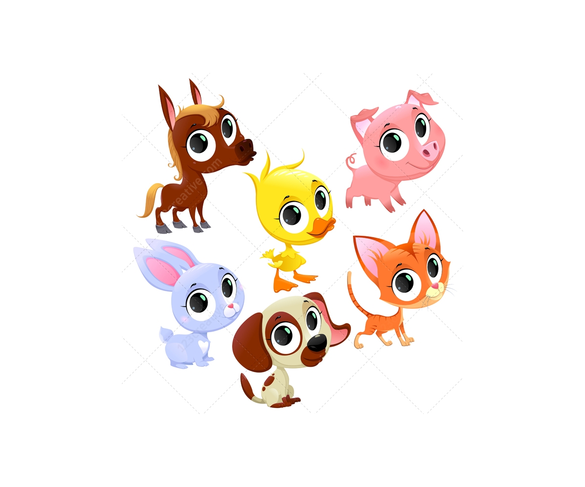 Farm animal vector set - farm baby animals vector. Vector illustration of farm animals. Cute cartoon farm animals Farm animal vector set - farm baby animals vector. Vector illustration of farm animals. Cute cartoon farm animals