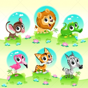 Jungle animal vector set - cartoon exotic animals