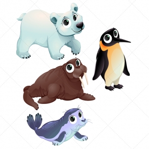 North pole animal vector set - smiling cartoon animals
