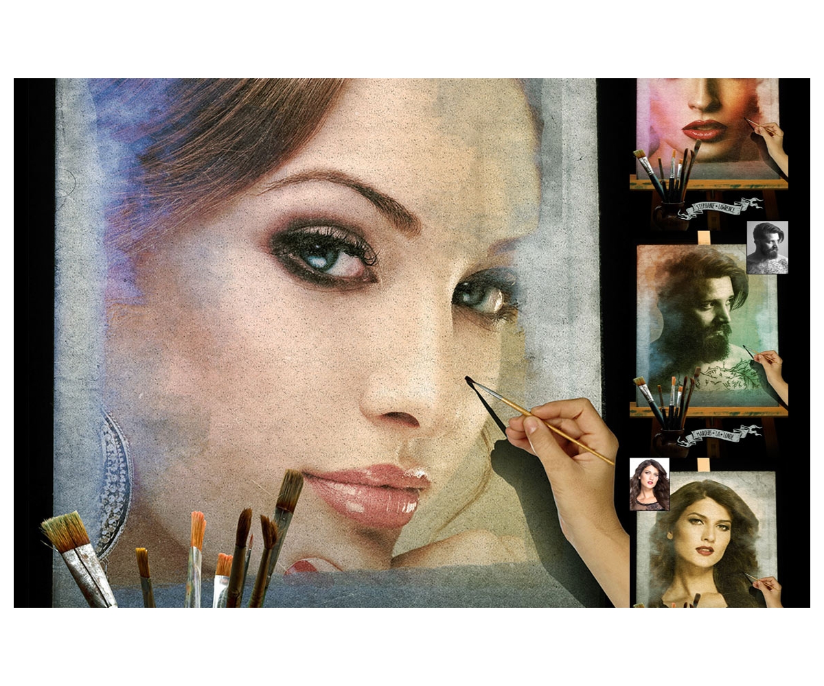 Download Brush painting mockup - watercolor paint mockup PSD template. Artistic photo effect Photoshop ...