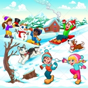Kids winter illustration, winter childrens vector, winter scene vector
