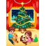 Christmas scene vector illustration - cute children and Christmas tree