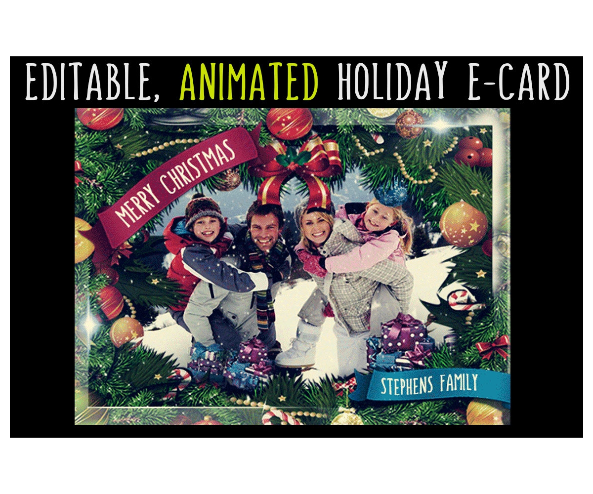 Animated Christmas Card Template GIF - editable Greeting eCard with falling snow. Merry ...