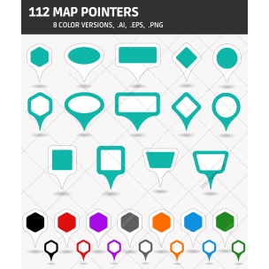 112 Map pointer vectors - map icons in various colors and shapes (AI, EPS, PNG)