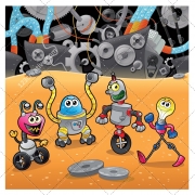 cartoon illustration with robots