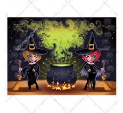 Halloween witches illustration